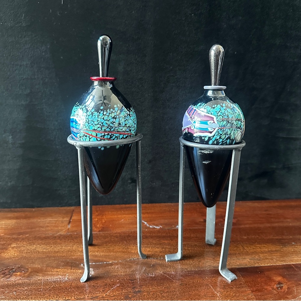 Unique Vintage Hand Blown Art Glass Bottles